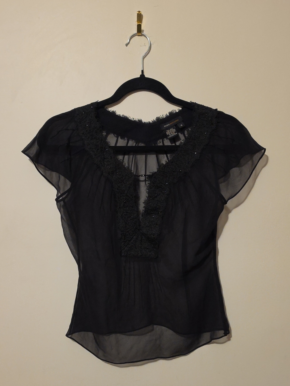 BCBG MAXAZRIA 100% Silk Beaded Lace Blouse Size 4